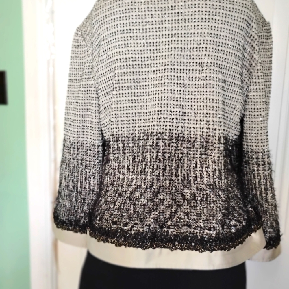 St John Couture Boucle Eyelash Black Silver Silk Metallic Knit Skirt Suit 12 14 - Picture 3 of 13